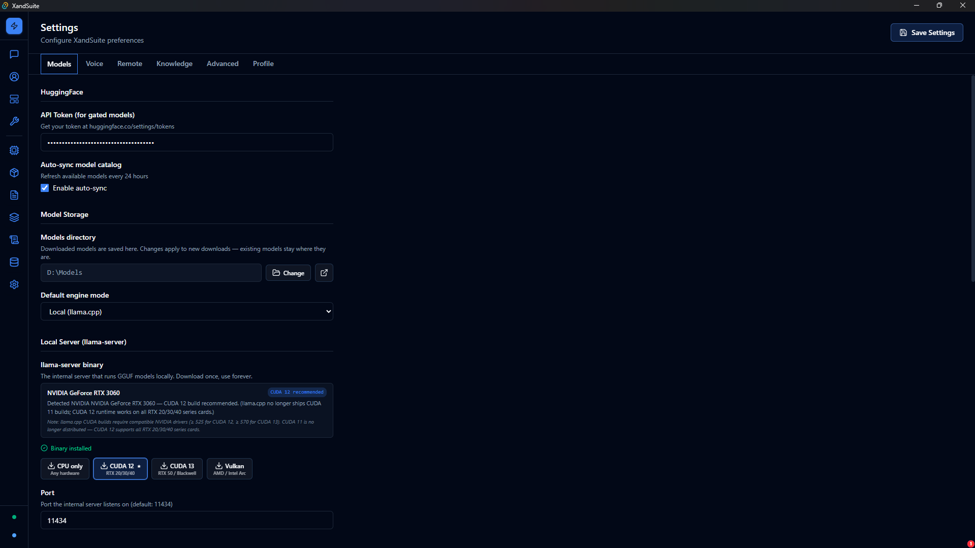 XandSuite Settings — Model Engine
